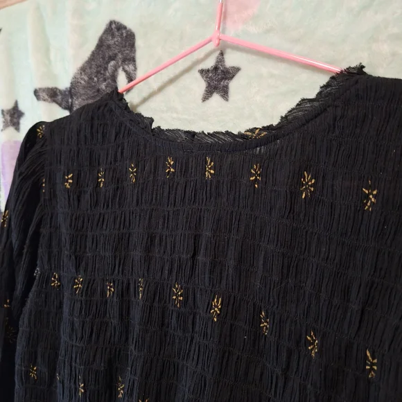 Free People Witchy Black Mini Dress 🖤 Gold Star Print, Bell Tassel - Small - Picture 4 of 5